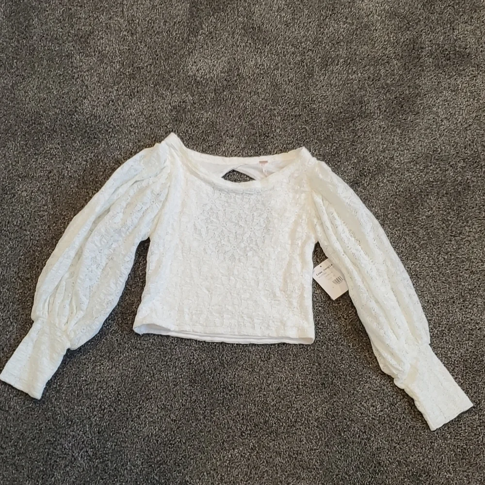 NWT Free People Y2K  Round Neck Long Puff Sleeve Top blouse tee